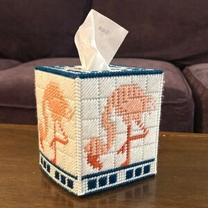 Handmade Tissue Box Cover with Pink and Blue Design